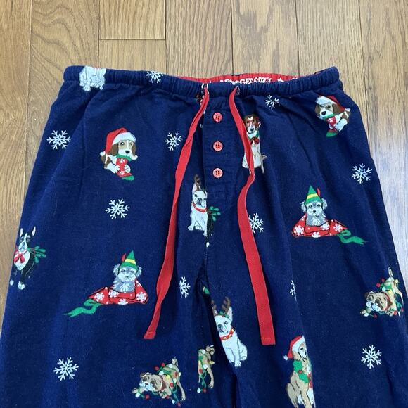 PJ Salvage Pajama Set Women X Small Blue Flannel Christmas Dogs Winter Snowflake - Picture 7 of 9